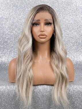 13X4 Lace Front 22" Ash Blonde Wavy Synthetic Wig